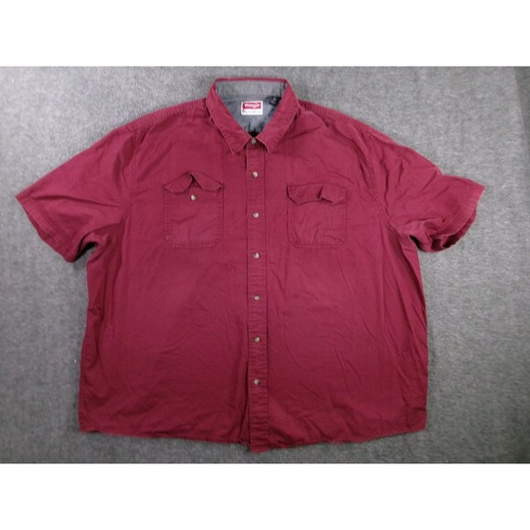 Wrangler Shirt Men XXXL Burgundy Short Sleeve Button Workwear Durable Utility - Picture 1 of 9